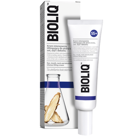 Bioliq 55+ Крем с интенсивным эффектом лифтинга для кожи глаз, губ,  шеи, декольте Bioliq 55+ Krem intensywnie liftingujący do skóry oczu, ust, szyi i dekoltu
